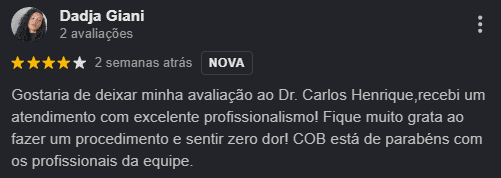 Avaliação de cliente no Google